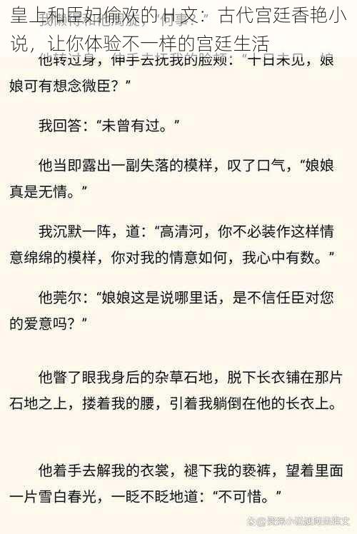 皇上和臣妇偷欢的 H 文：古代宫廷香艳小说，让你体验不一样的宫廷生活